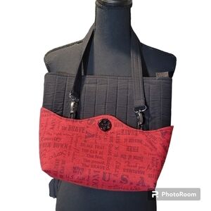 Military Handmade red & black purse, self standing, lots of storage